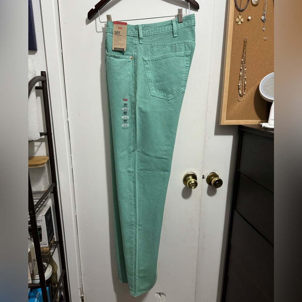 NWT Men’s Levi’s 501 Denim Jeans Relaxed Straight Leg Jade Green 38x34